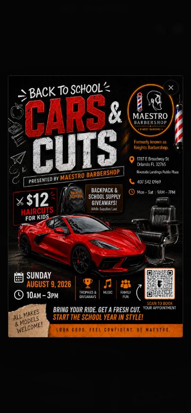 Maestro Barbershop website on mobile